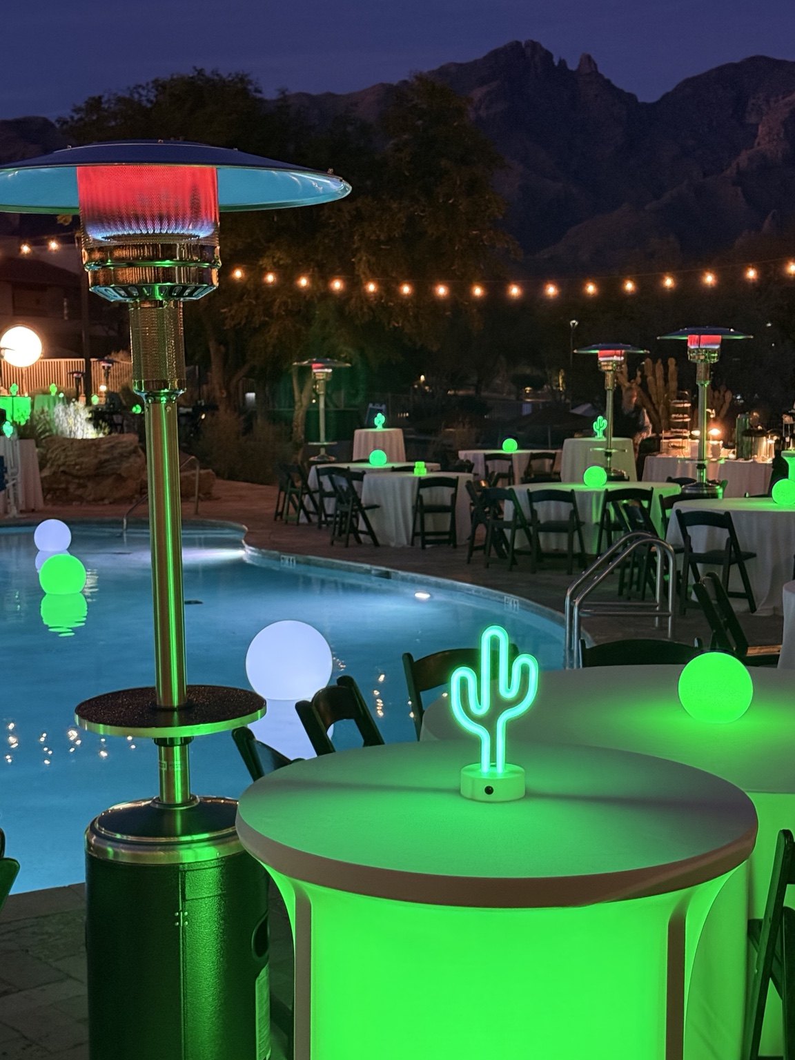 Patio heater with colorful event lighting
